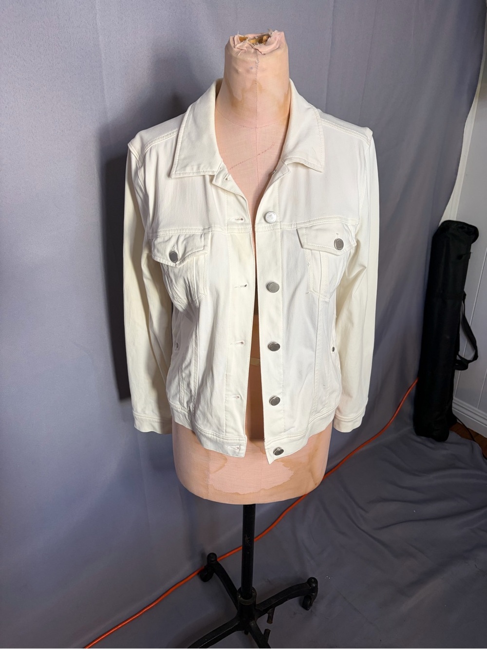 London Fog Women's White Denim Jacket - Classic Button-Front